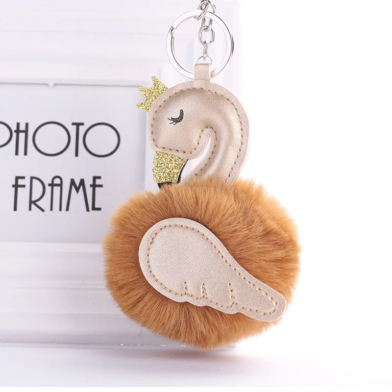 Милый плюшевый брелок для ключей с лебедем из искусственной кожи модная женская