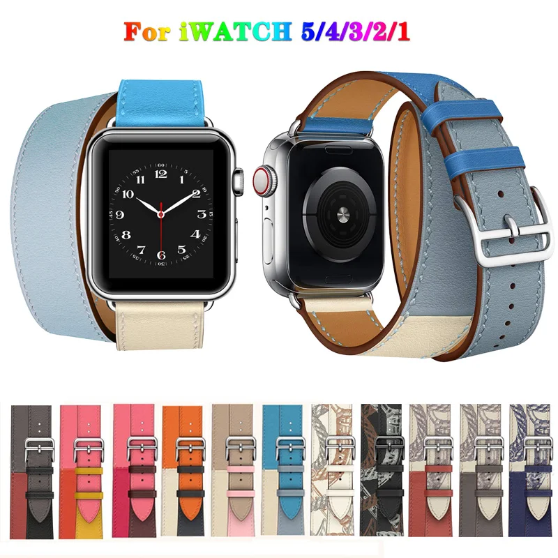 Кожаный ремешок подходит для Apple Watch двойной циферблат 1/2/3/4 5 го поколения 42/44