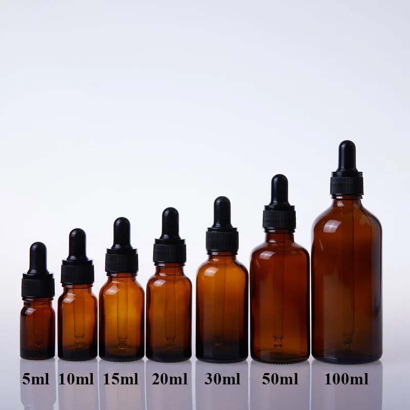 

10pcs/lot 5ml 10ml 15ml 20ml 30ml 50ml 100ml Amber Glass Doterra Essential Oil Dropper Bottles Liquid Reagent Pipette Bottle