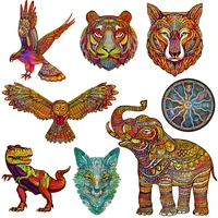 wooden animal puzzle elephant new 2021 eagle 3d jigsaw fox owl wood round puzzles children educational games toys gifts for kids