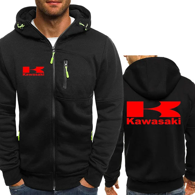 Зимнее пальто толстовки Кавасаки мото Логотип Мужские Повседневные Легкие