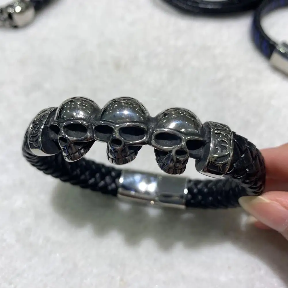 Мужской браслет из искусственной кожи с черепом 6 шт./партия синий черный цвет