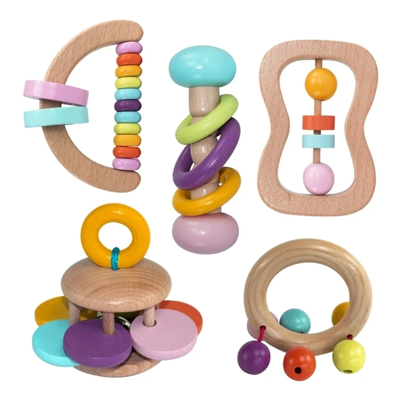 

Children's Finger Training Wooden Rattle Baby Shower/Swimming Brain Toys Bright Color Design Hand Toys
