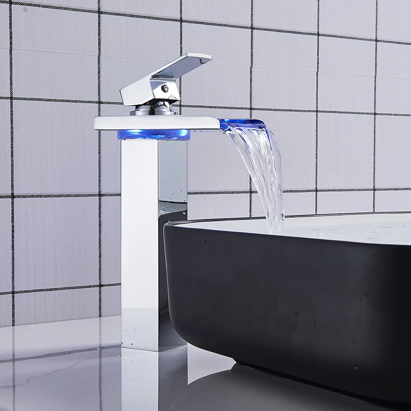 FMHJFISD Chrome LED Color Changing Waterfall Bathroom Faucet Vanity Sink Mixer Tap Bronze Wholesale And Retail New torneira |