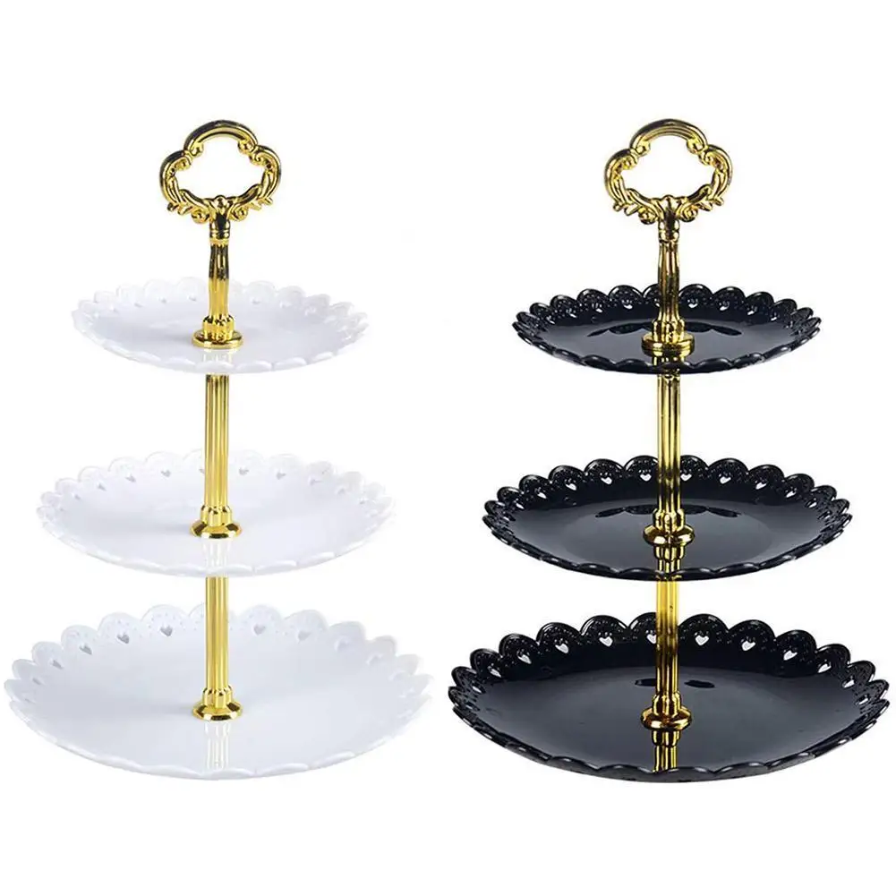 

European Petal Plastic Fruit Tray Three-tier Snack Rack Dried Fruit Storage Multi-layer Fruit Tray Dessert Cake Stand