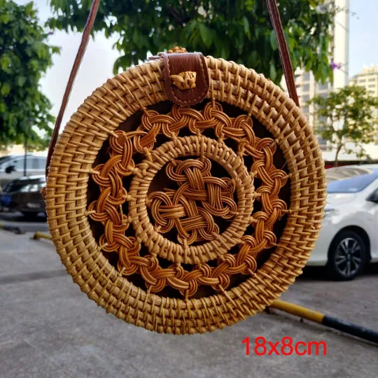 Круглые соломенные сумки, женская летняя сумка из ротанга, ручная работа, тканая пляжная сумка через плечо, круглая богемная сумка, БАЛИЙСКАЯ Самая низкая цена L31 - Цвет: 18x8 xiaopi quanquan