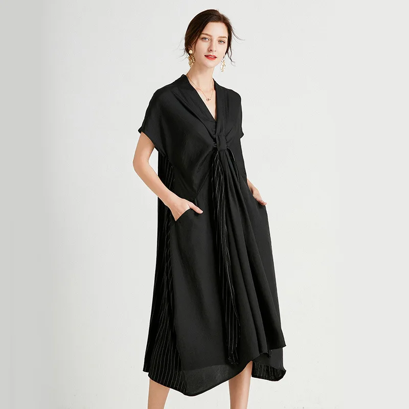 

Plus size women's 2021 summer new skirts, collar covering belly, thin stitching straps, little black dress women