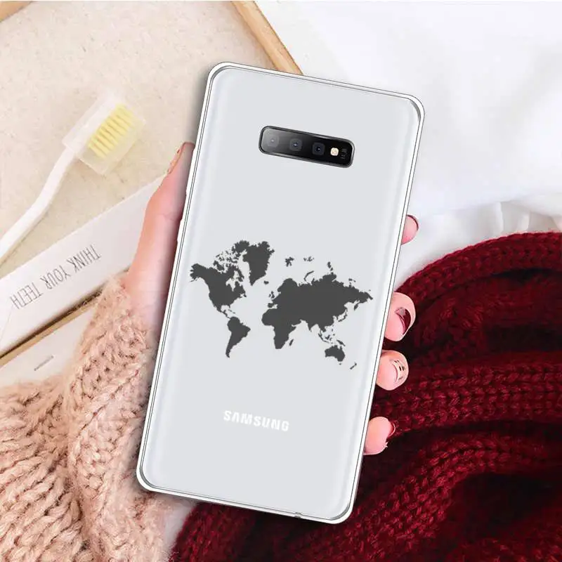 

Black line simple airplane world map Phone Case Transparent for samsung A 21s 50 71 S 8 9 20 20fe note 10 20 ultra plus