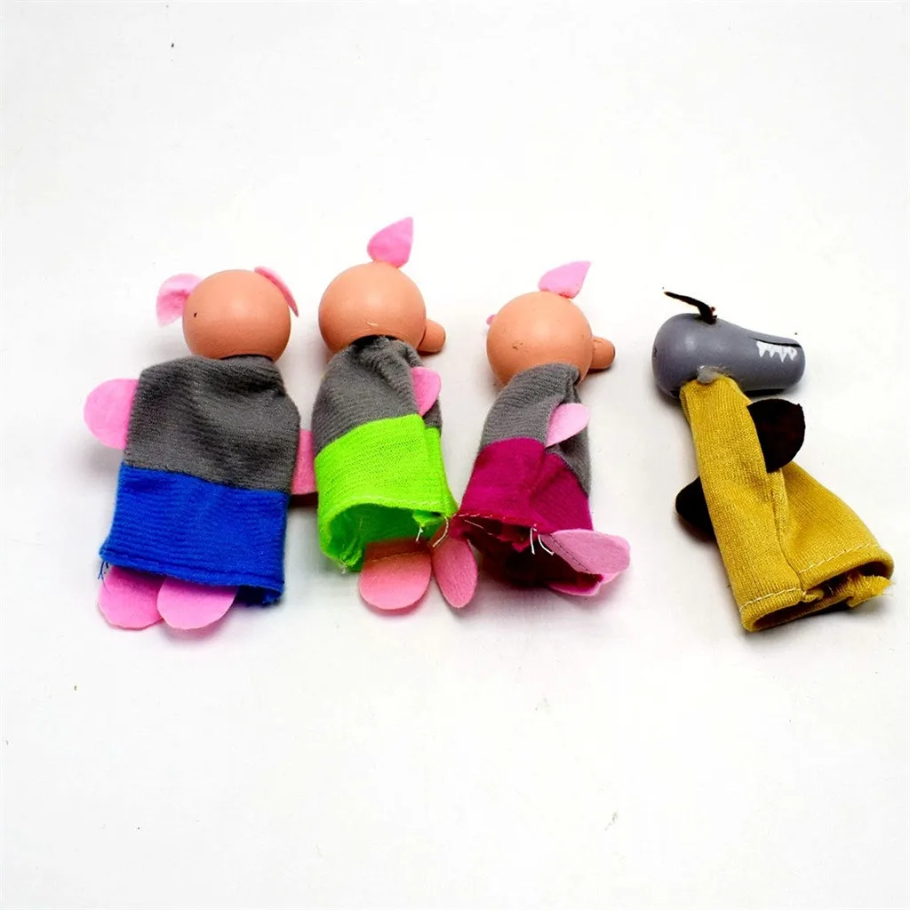 4 шт. Три поросенка и волк пальчиковые куклы игровой набор детский подарок Ручные