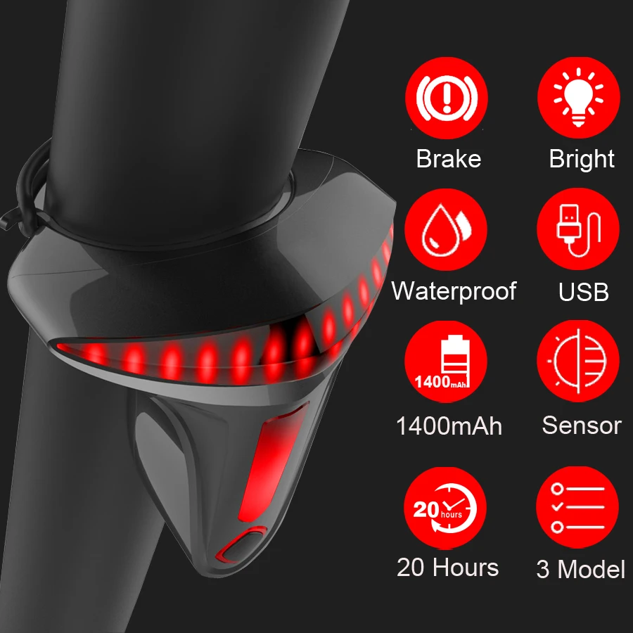 Smart Induction Brake Bicycle Taillight IPx6 Waterproof LED USB Rechargeable Cycling Bike Rear Tail Light Accessories |