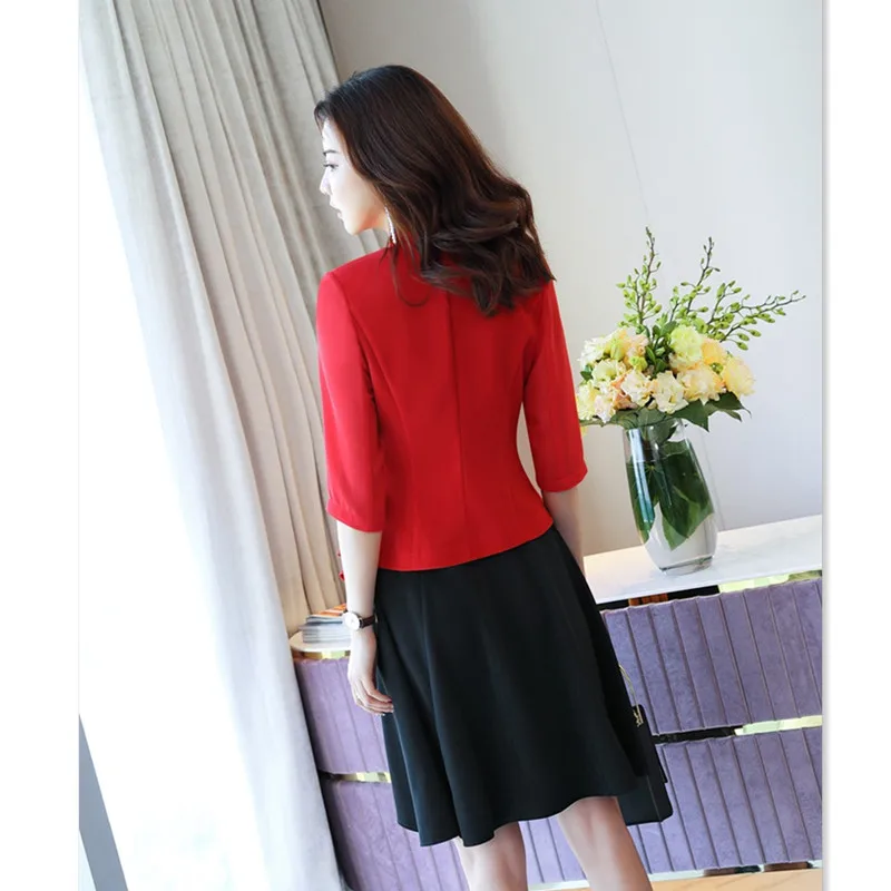 Женский офисный костюм из 2 предметов белый блейзер с рукавом 3/4 и плиссированное