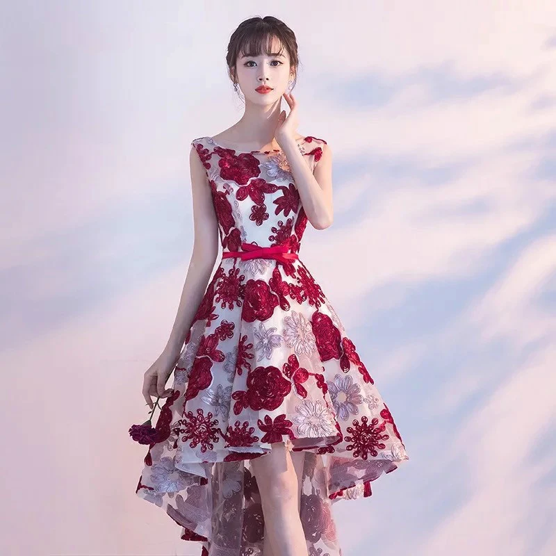 AnXin SH принцессы винный красный цветок вечернее платье вечерние Иллюзия Круглая