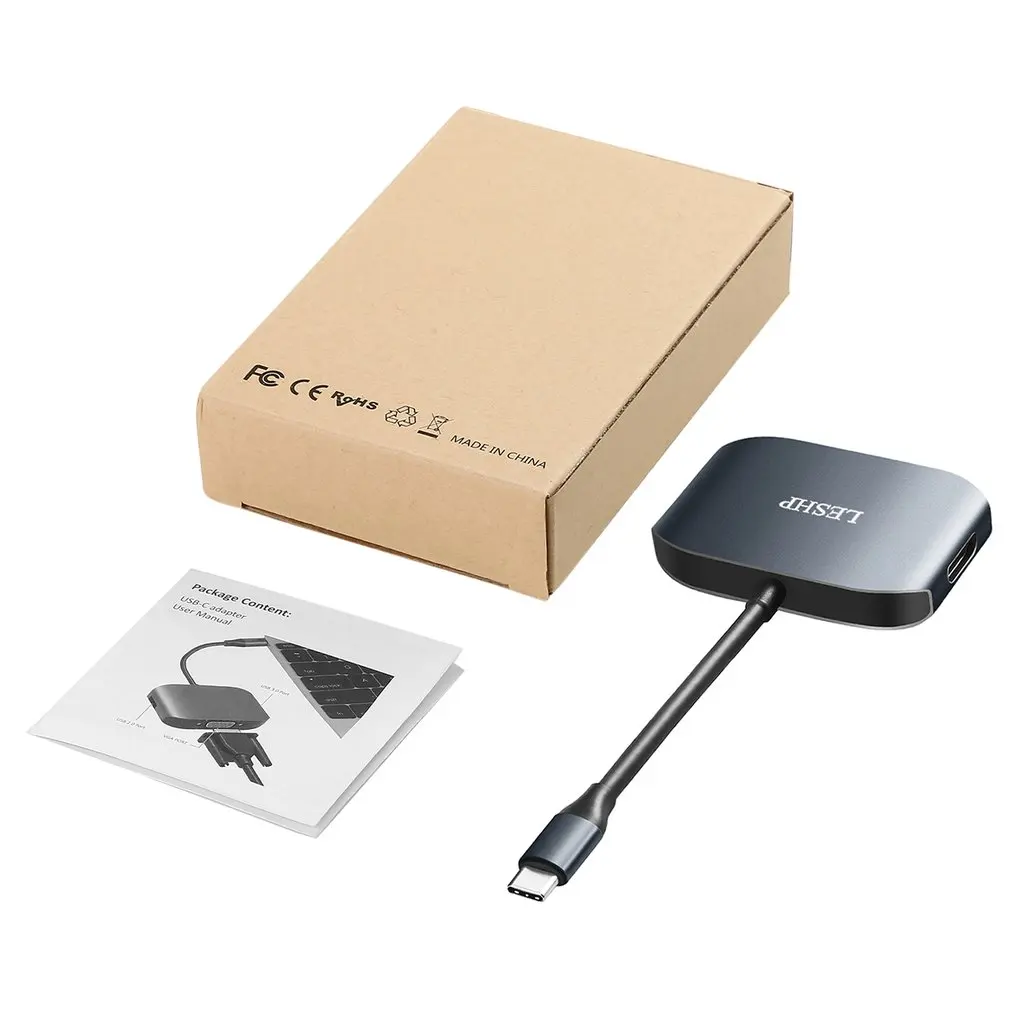 USB C к 3 0 и 2 VGA конвертер кабель адаптер алюминиевый сплав type концентратор для
