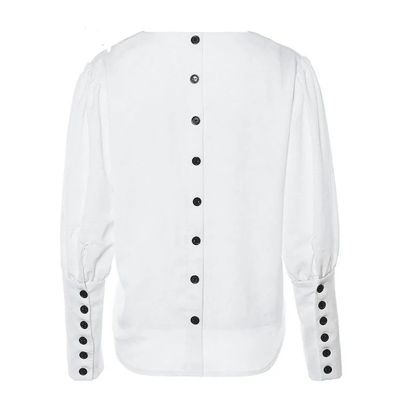 

V-Neck Women Blouse Shirts Puff Sleeve Button White Blouse Summer Autumn Lady Shirt Top Female Office Chiffon Blouse Tops 6901#