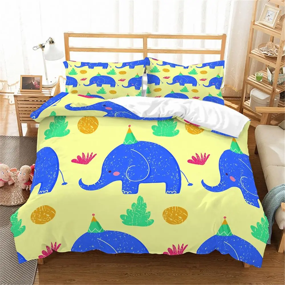

Kids Bedding Set Animals Cartoon Duvet Cover with Pillow Case Soft Microfiber 3Pcs Elephant Plane Comforter Cover