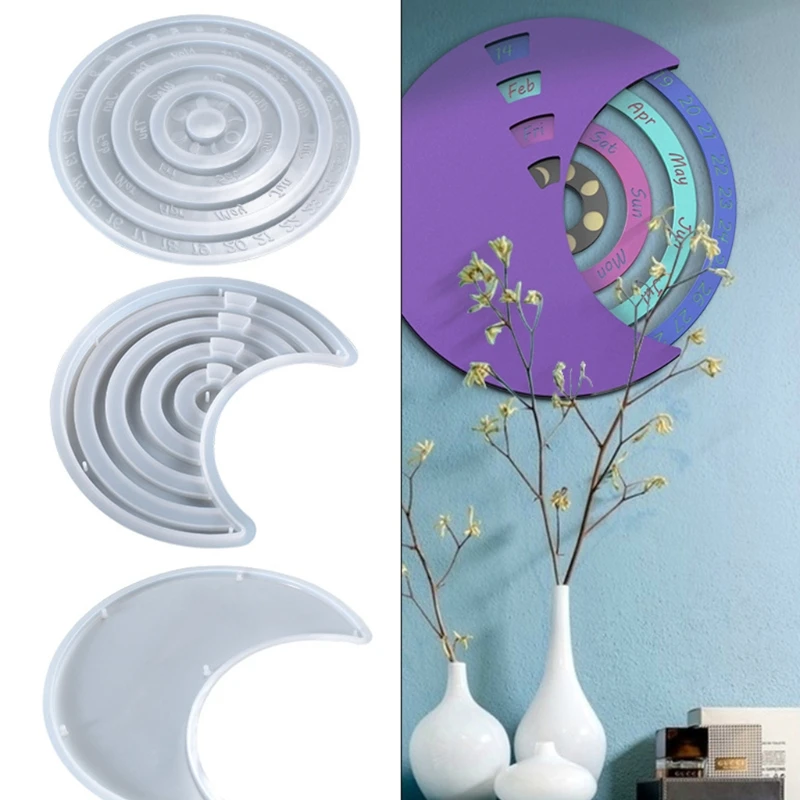 

Moon Calendar Epoxy Resin Mold Calendar Hanging Plate Silicone Mould DIY Crafts Home Wall Decoration Casting