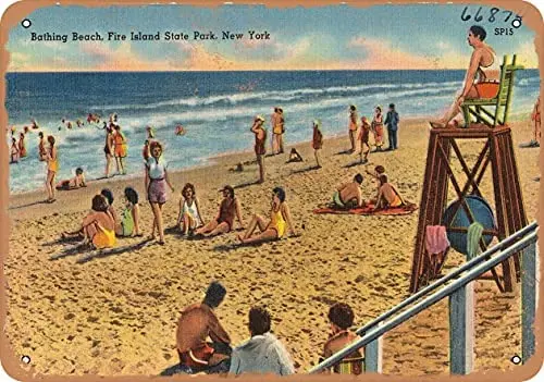 

Wall-Color 7 x 10 Metal Sign - New York Postcard - Bathing Beach, Fire Island State Park, New York - Vintage Rusty Look
