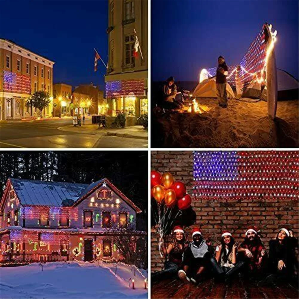 

American Flag 420 LED String Lights Large USA Flag Outdoor Lights Waterproof Hanging Ornaments for Independence Day,Memorial Day
