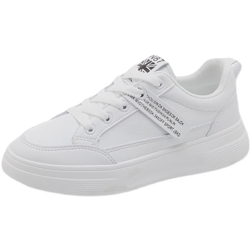 

White Shoes 2021 New Women's Shoes Thick Soled Student Leisure Sneakers Lace Up Solid Color Basic All Match Leather Shoes 35-40