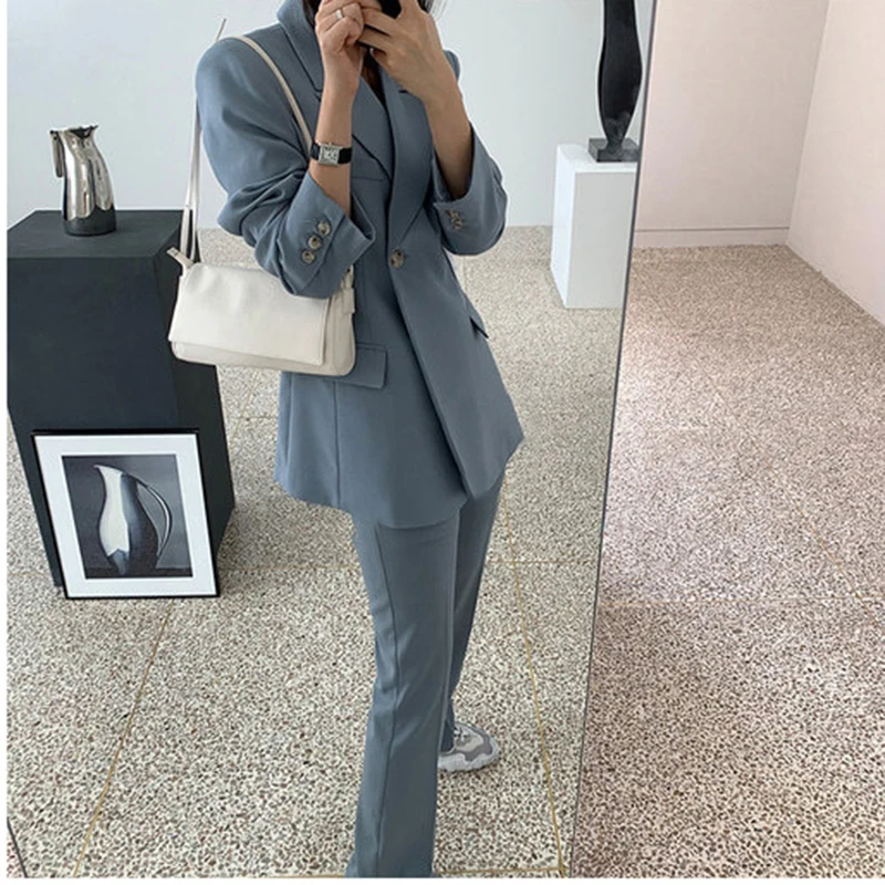 

Korea Office Lady Blazer Jacket Two Piece Set Women Work Loose Pants Blazer Suits Elegant Casual Trousers 2 Piece OL