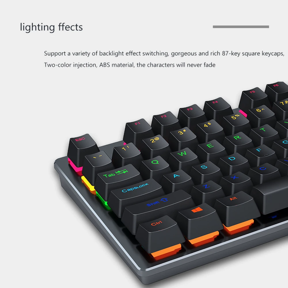 wired mechanical keyboard 87 keys blue switch color backlight gaming keyboards laptop for tablet desktop russian sticker free global shipping