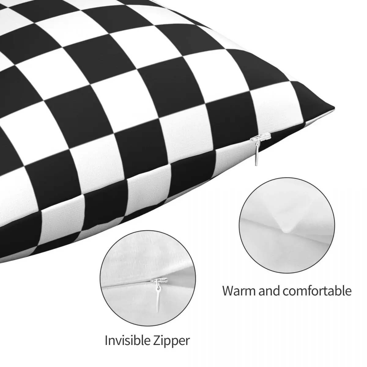 Черно-белая шахматная квадратная наволочка из полиэстера и льна