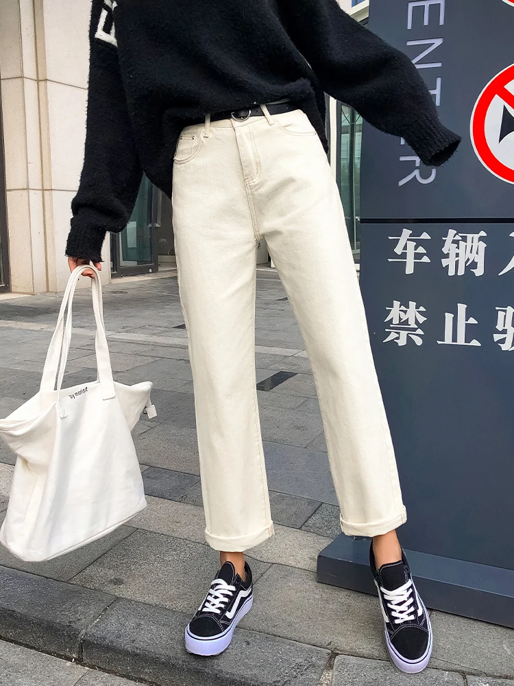 

Jeans for Grls Pants Women Trouser Pricot Harlan New Spring and Summer 2021,Korean Version of high-Waisted, Loose Straight