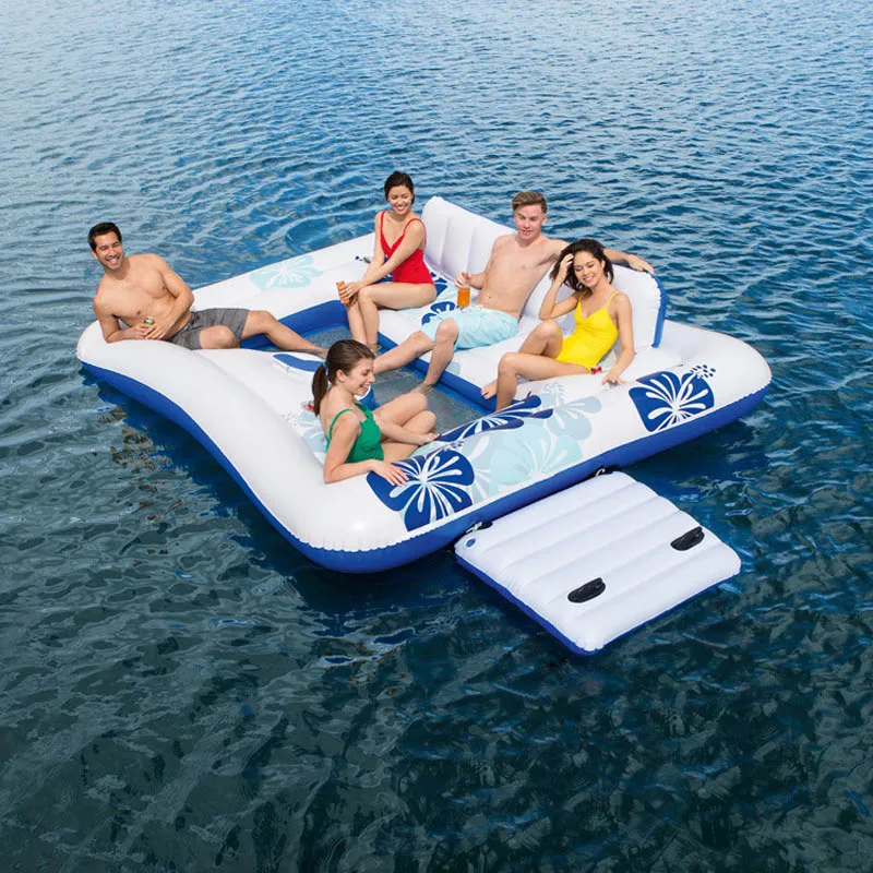 Bestway 43127 плавающий водный ряд для плавания 5-6 человек использует квадратный Большой Плавающий остров шезлонг плавающая кровать