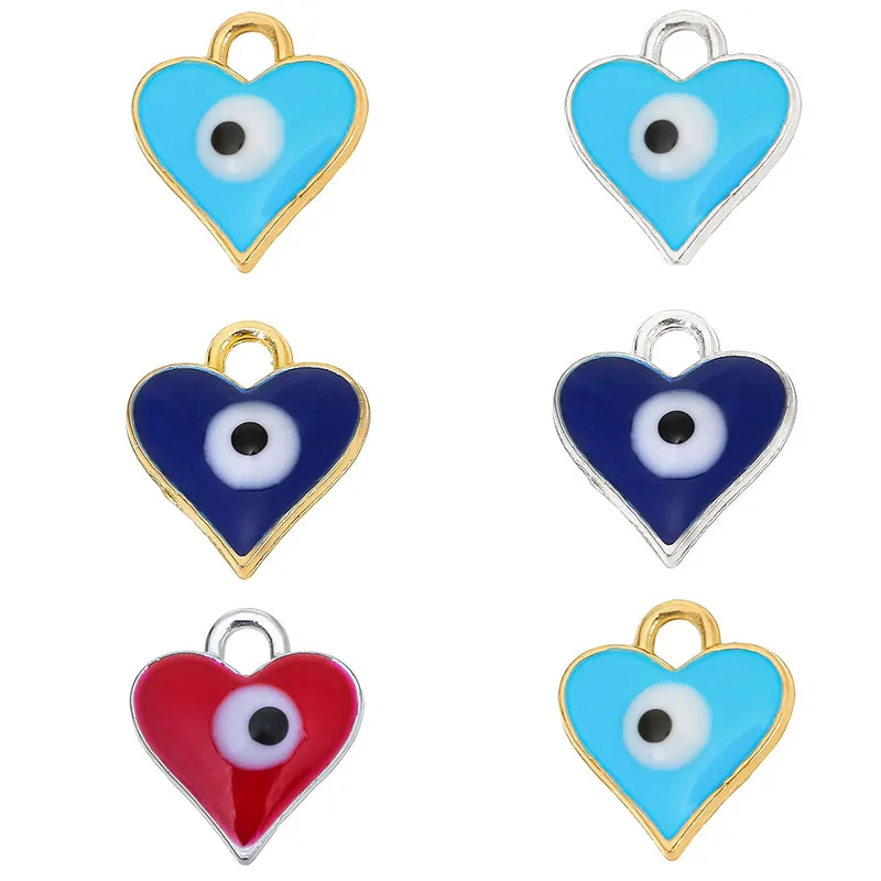 

YEYULIN 10pcs Cute Love Heart Evil Eye Earring Charms Mini Blue Eyes Bracelet Necklace Pendants Handmade Jewelry Make