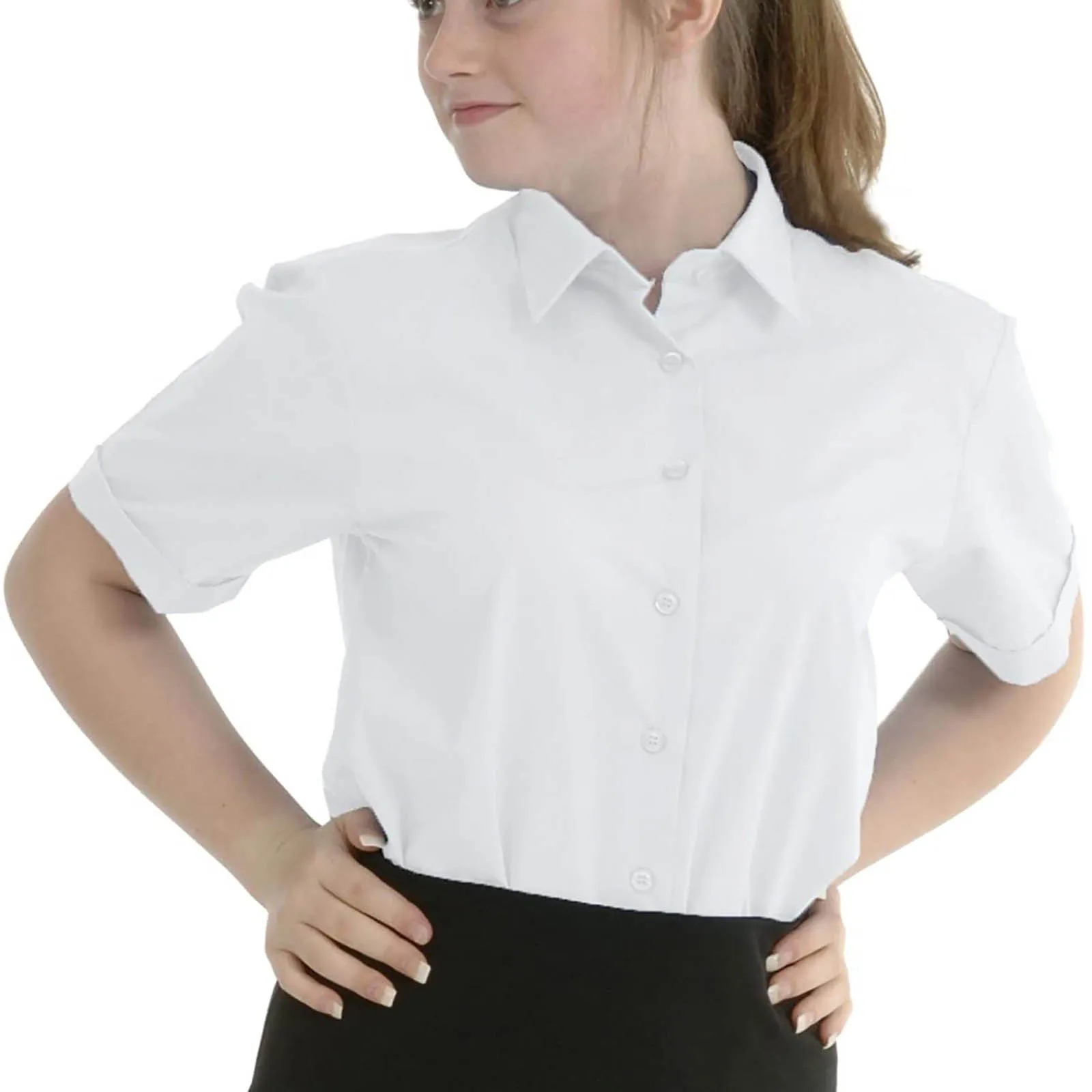 

Children Girls Shirt Summer Short Sleeve School Uniform Blouse Top Blue/white Color Turndown Collar Children Clothing#fs
