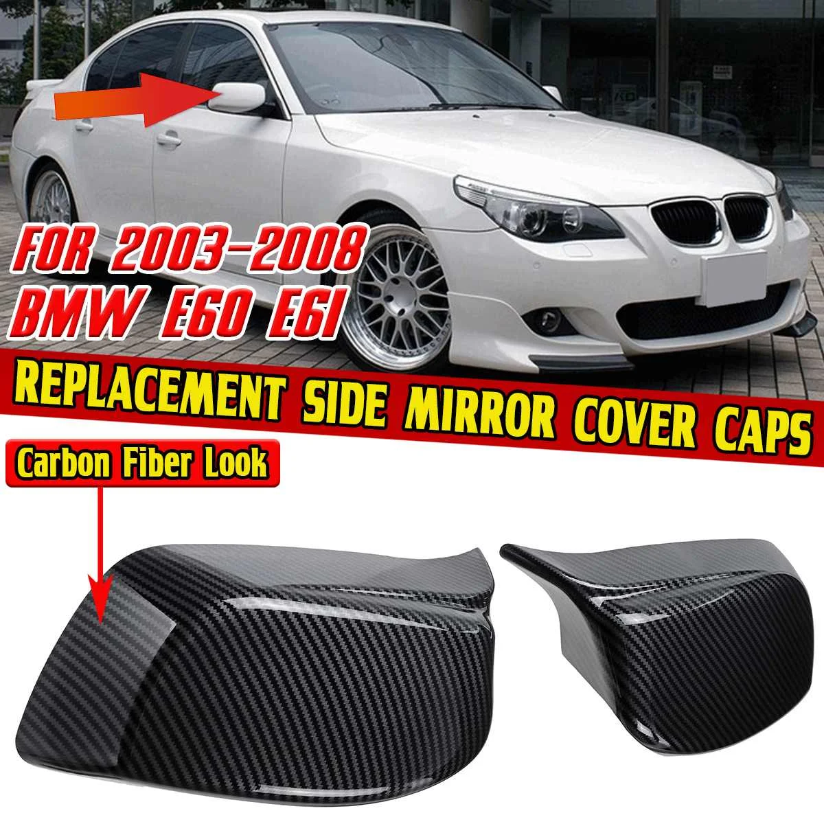 

2 шт., Сменные крышки для зеркала заднего вида BMW E60 E61 2003-2008