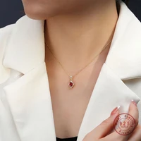 hi man 925 sterling silver plated 14k gold french oval zircon geometry pendant necklace women sparkling wedding jewelry