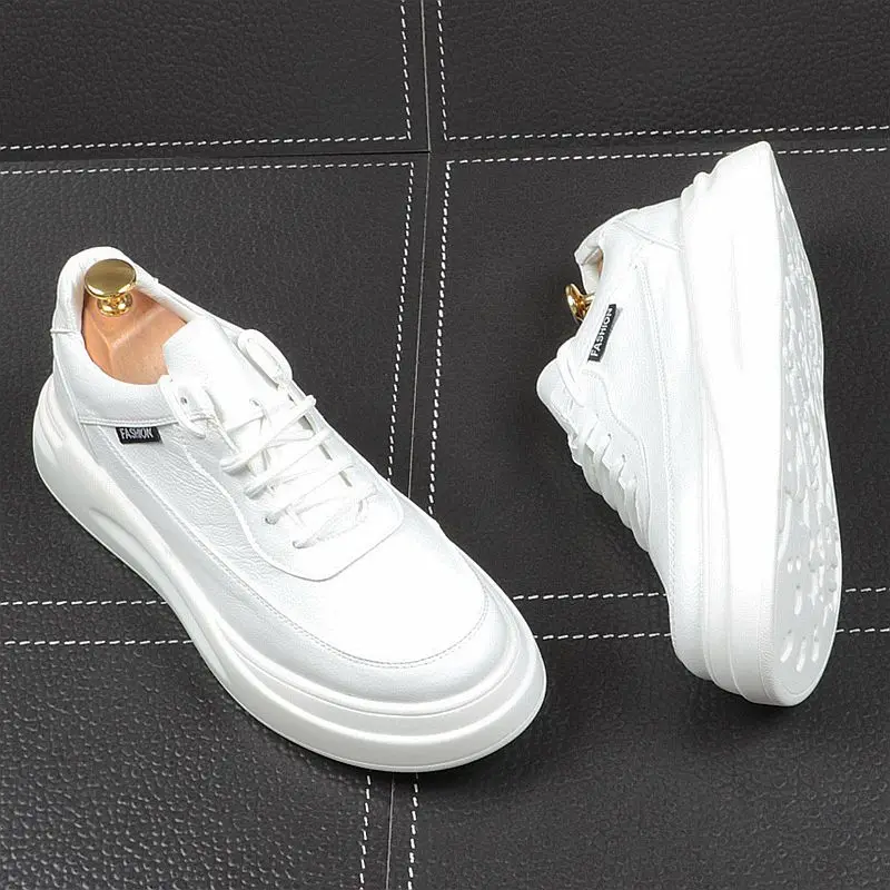 CuddlyIIPanda New Men Fashion Leisure Shoes Spring Autumn Thick Bottom White Sneakers Male Youth Trending Luxury Designer | Обувь