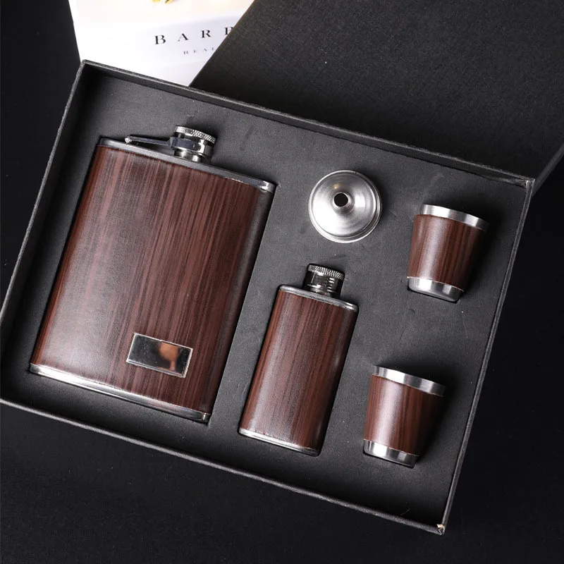

High Quality 9 oz Wooden Hip Flask Set Whiskey Wine Stainless Steel Alcohol Flagon Bottle Travel Drinkware For Gifts