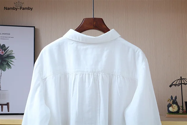 

spring new High-quality double-layer cotton buttoned puffy shirt women's long-sleeved shirt art doll collar bottoming shirt
