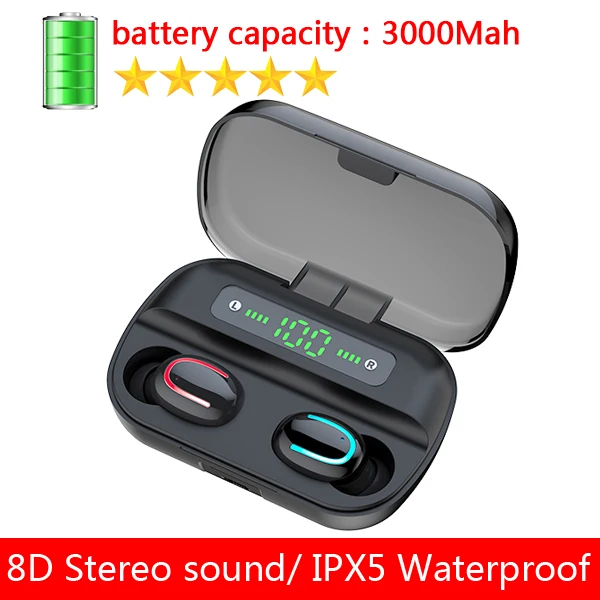 Q82 TWS беспроводные наушники 8D стерео мини Bluetooth наушники 5,0 с двойным микрофоном спортивные водонепроницаемые наушники гарнитура для автоматического сопряжения - Цвет: battery 3000mah