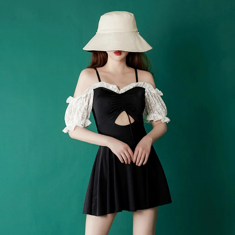 

2021 New Korean Swimdress One Piece Swimwear Women Swimwear Push Up Swimsuit Padded Bathing Suit Sexy Monokini Swimskirt