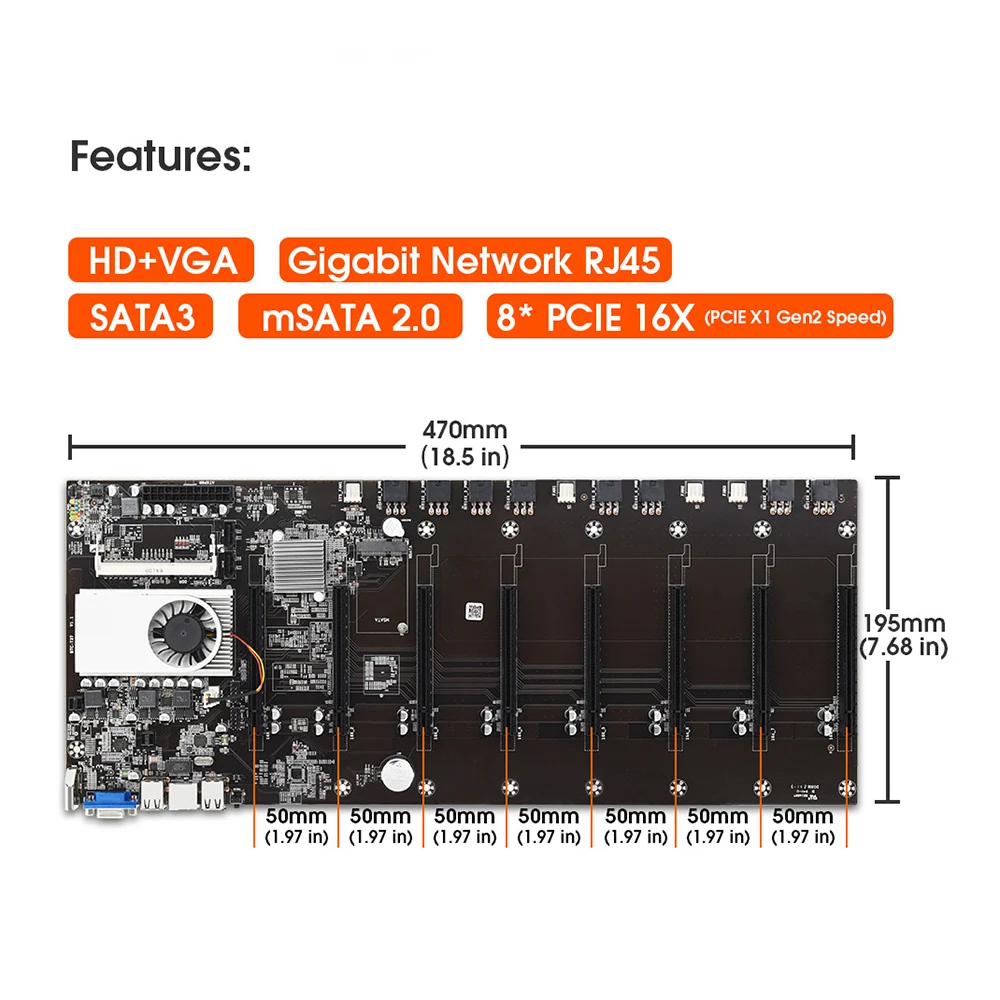 BTC-T37 материнская плата на борту Intel Celeron 1037U CPU 8 PCI-E 16X Слоты гигабитная сеть VGA + HD