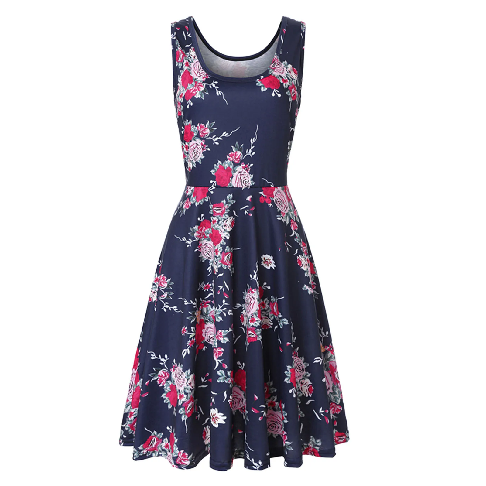 

Ladies Summer Sleeveless U-neck A-line Short Casual Printed Loose Dress Women's Holiday Beachwear Elegent Dress