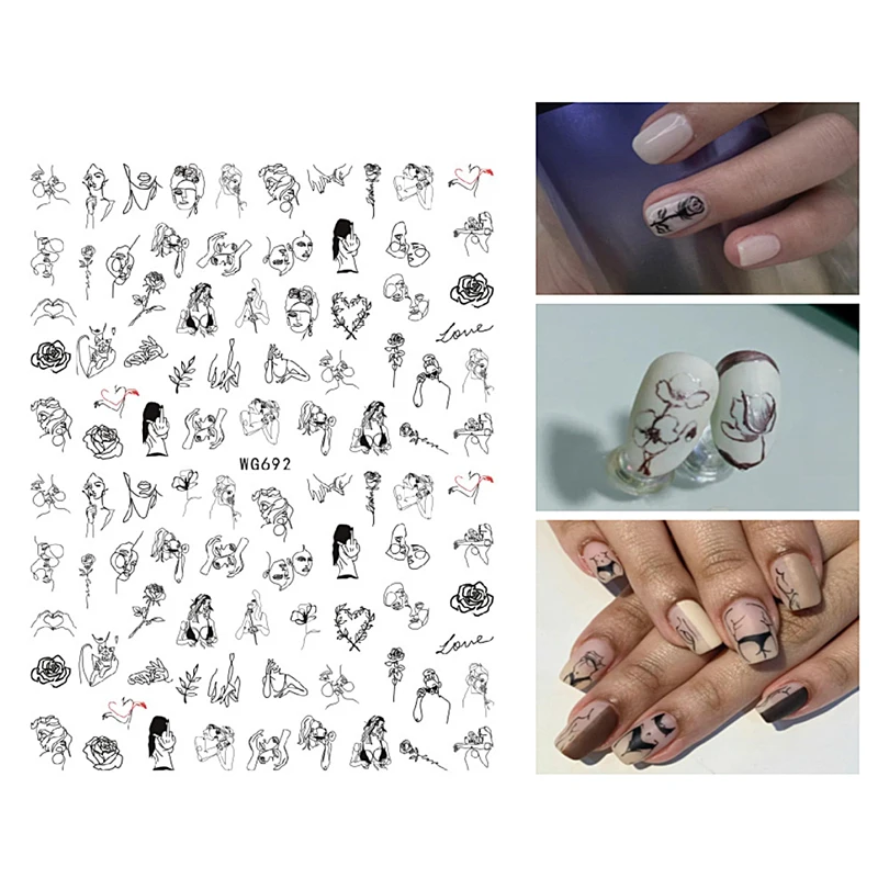 10PCS 3D Abstract Human Face Nail Art Sticker DIY Cherry Butterfly Rose Self-adhesive Nail Art Decoration Decal