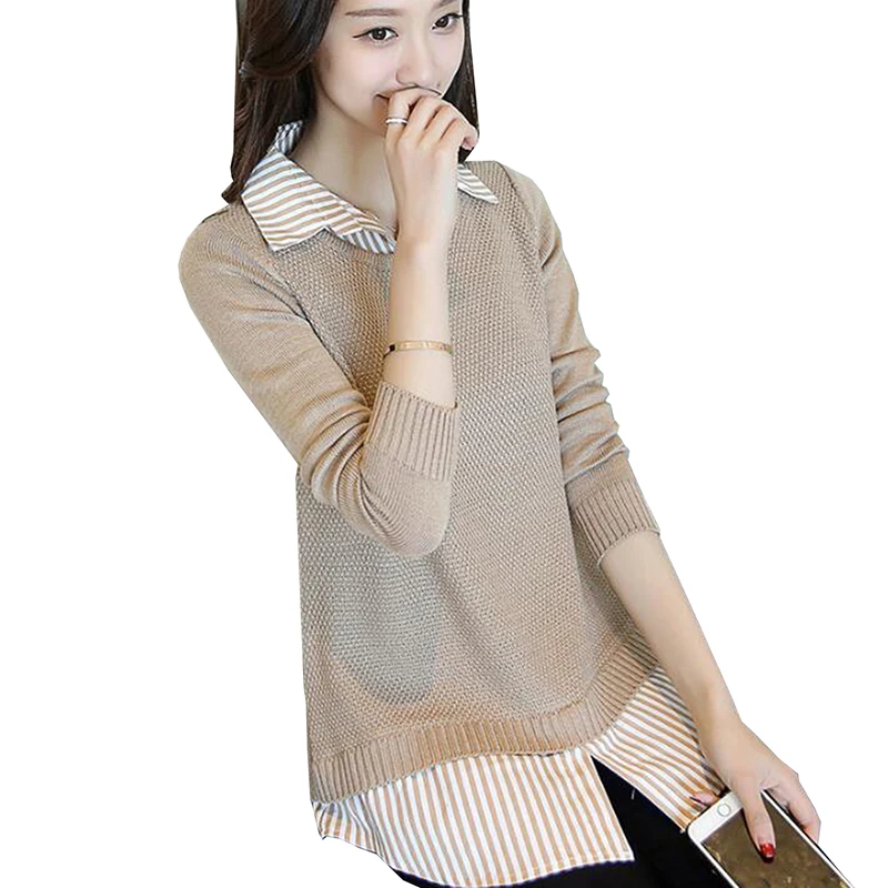 Осенне-зимний вязаный свитер для женщин женская модная рубашка с воротником