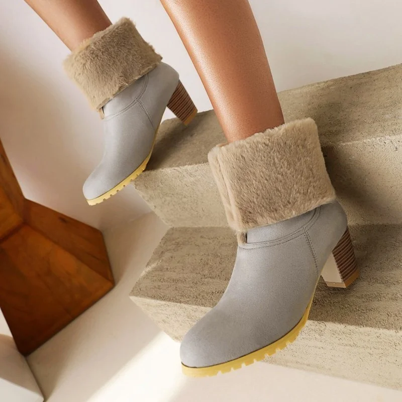 FXYCMMCQ Winter Thick Heel Pointed Mid-tube Boots Women's Warm Shoes L-20