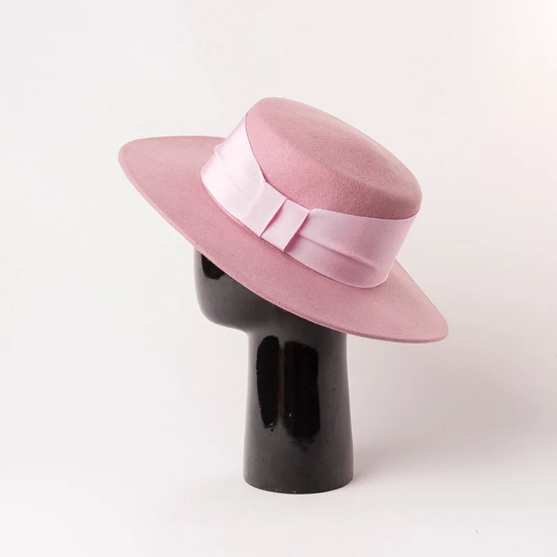 USPOP, новинка, Осень-зима, плоский верх, шерсть, fedoras, для женщин, Широкий Бант, лента, шерсть, шапки, модные, женские, одноцветные, толстые, шерстяные шапки
