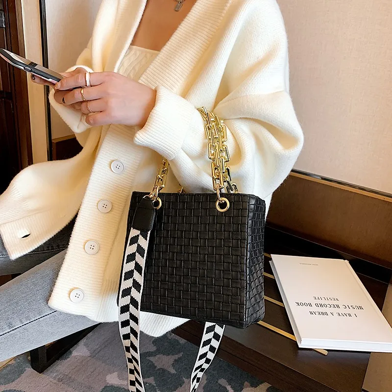 

Braided Square Chain Shoulder Bags for Women High Quality PU Leather Ladies Designer Shoulder Messenger Bag Purses and Handbags