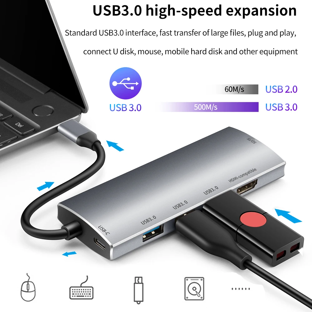 TISHRIC USB3.1 usb концентратора типа C кабель Переходник USB на Мульти 3 0 концентратор 4K