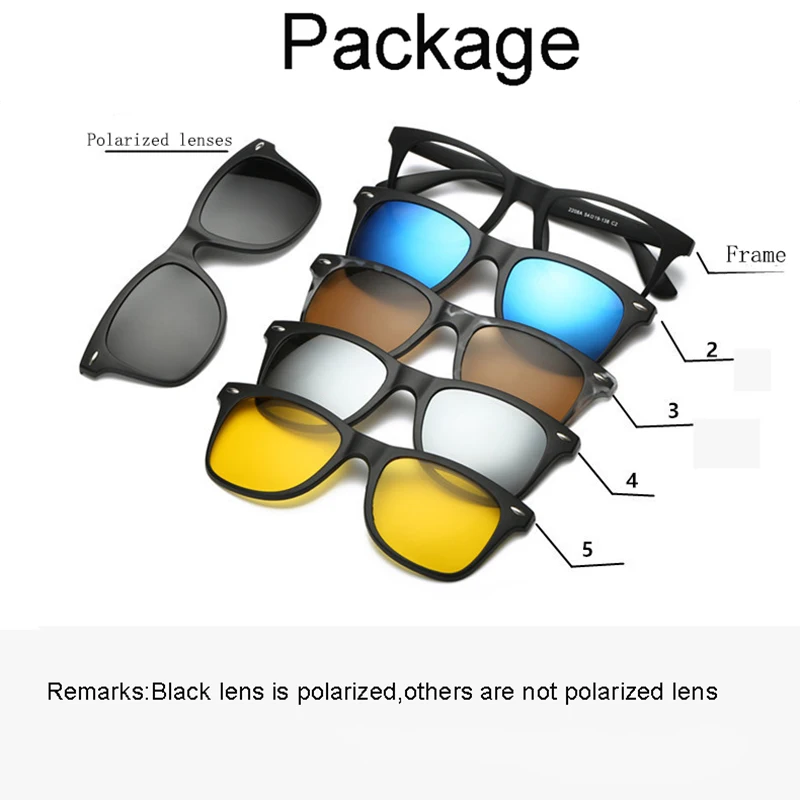 

6 In 1 Custom Men Women Polarized Optical Magnetic Glasses Frame Sunglasses Clip Magnet Clip on Polaroid Clip on Sun Glasses