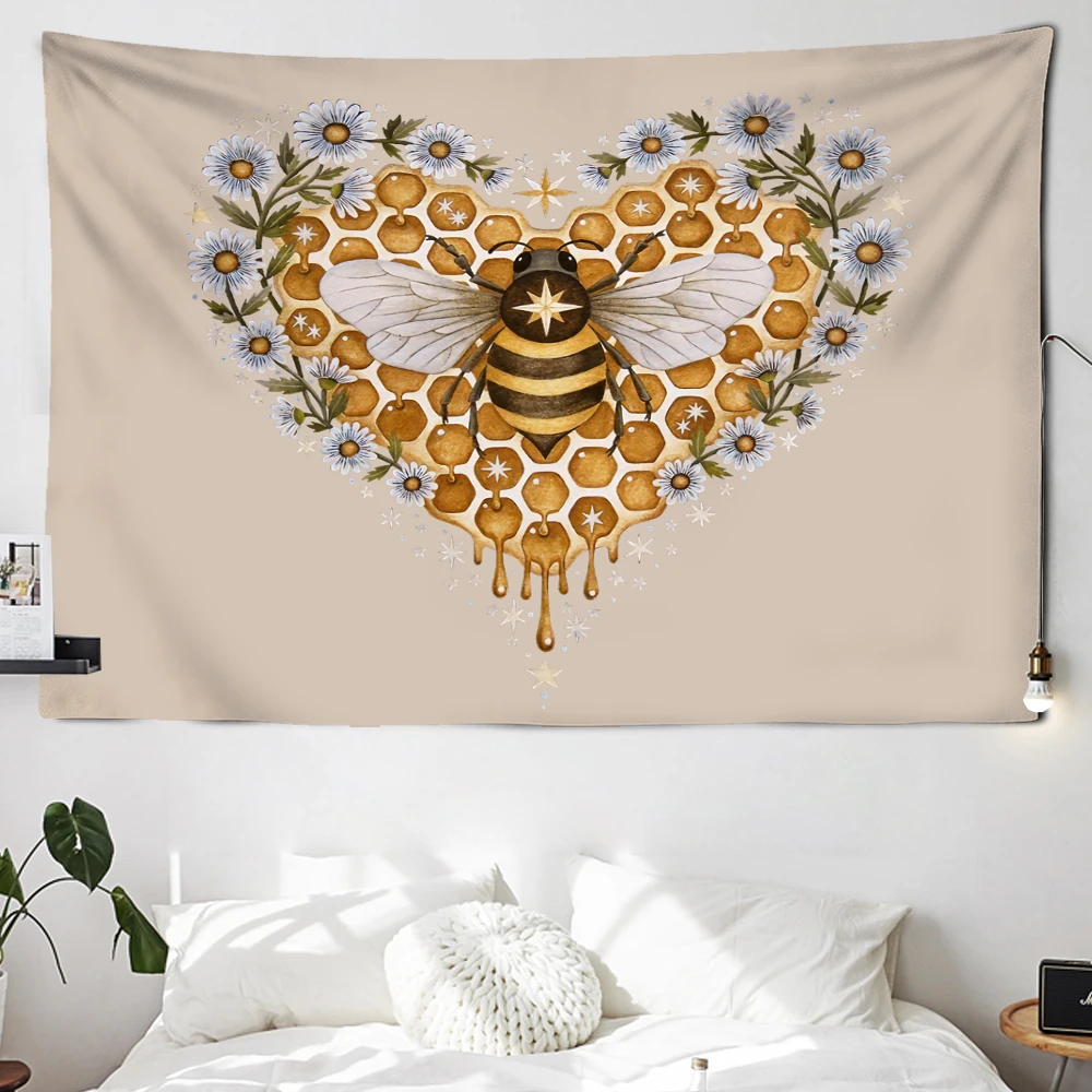 

Bee Daisy Flower Tapestry Wall Hanging Bohemian Hippie Witchcraft Psychedelic Room Children's Room Home Decor