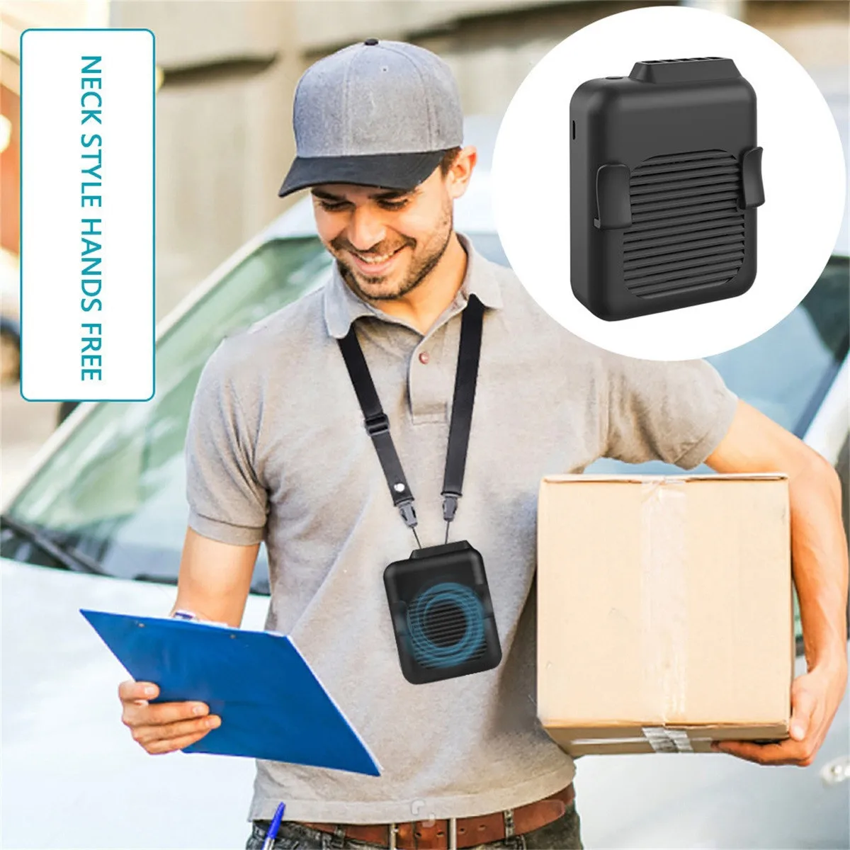 USB вентилятор с зажимом для талии 23 часа работы портативный ремнем громкой связи 3