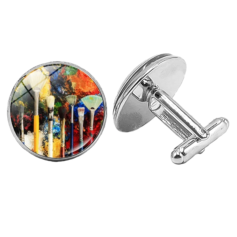 Новые ювелирные изделия Запонки художника цвет кисти креативное время стекло