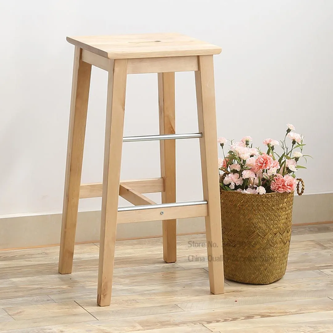 Natural Wooden Stool Bar Chairs Dining Chair Simple Modern Family Front Desk High Counter |
